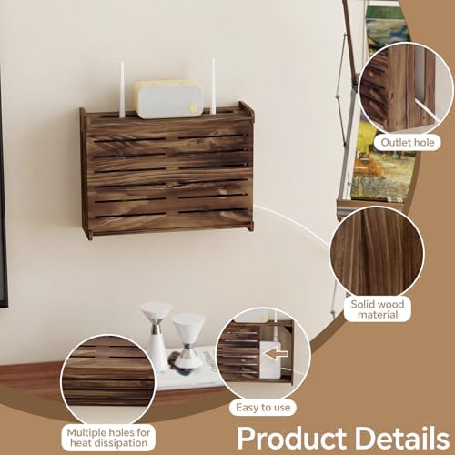 Wooden WiFi Router Storage Box Hider Shelf, Decorative Projector Box Hider Rack Countertop, for Cable, Modem, Internet, Router Power Cover Storage Organizer Cabinet Wall Mounted, Brown - Image 3