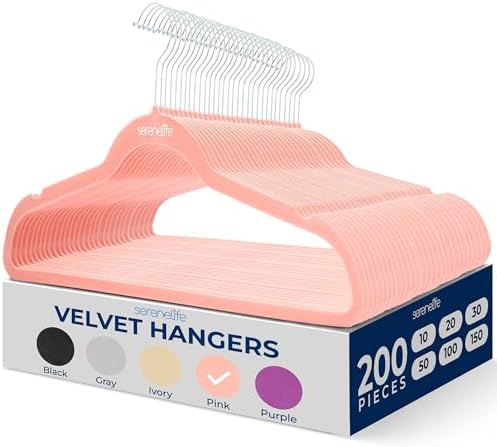 SereneLife Velvet Hangers – 200 Pack, Slim & Space Saving for Closets by SereneLife