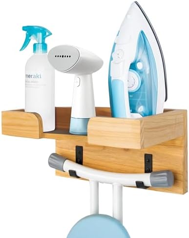 Solid Wood Ironing Board Hanger Wall Mount - Laundry Room Organization & Storage - Wooden T Shaped Leg Iron Board Holder Cabinet - Laundry Room Decor Accessories - Handheld Garment Steamer Iron Holder by TAPEERA
