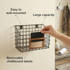 MyGift 10 Inch Wall Mounted Matte Black Metal Wire Storage Baskets with Chalkboard Labels, Small Hanging Organizer Bins for Home Entryway Kitchen Pantry Closet, Set of 3 - Image 4