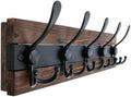 SKOLOO Rustic Wall Mounted Coat Rack - 17" Long Coat Hooks for Wall with 5 Triple Hooks for Hanging Coats, Hats or Tools - Kitchen, Mudroom, Entryway, Bathroom, Wood Brown & Black by SKOLOO