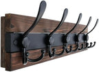 SKOLOO Rustic Wall Mounted Coat Rack - 17" Long Coat Hooks for Wall with 5 Triple Hooks for Hanging Coats, Hats or Tools - Kitchen, Mudroom, Entryway, Bathroom, Wood Brown & Black by SKOLOO