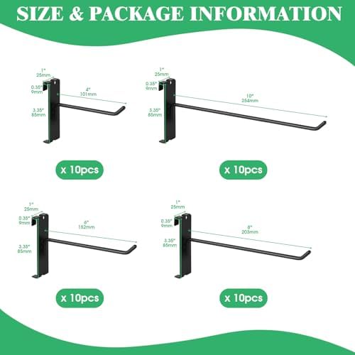 40Pcs 4" 6" 8" 10" Gridwall Display Hooks Assortment Set, Black Metal Grid Wall Panel Hanging Display Hook for Garage Shop Retail Storage, Wire Diameter 5mm/ 0.2” - Image 2
