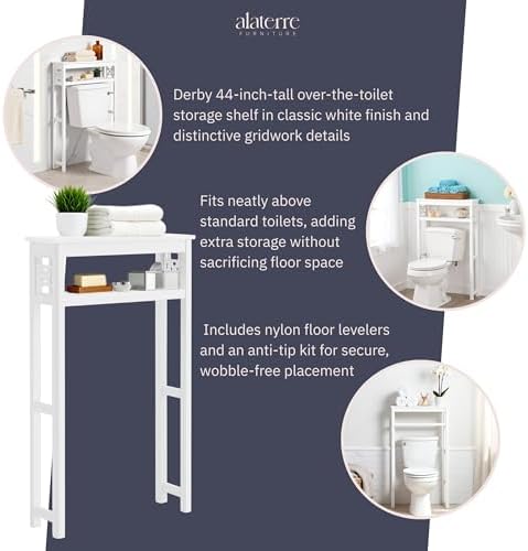 Alaterre Derby Over the Toilet Storage Shelf, White, 27”W x 8”D x 44”H - Image 4