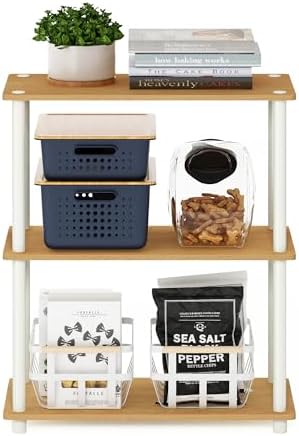 Furinno TURN-N-TUBE Storage Shelves, 3-Tier Book Shelf, Corner Shelf, Toolless Open Shelves, for Organization and Storage, Living Room, Garage, Home Office, Beech - Image 4
