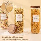 3 Pack Glass Canisters with Airtight Acacia Lids and 132 Kitchen Pantey Labels Preprint - 45 Fl Oz Borosilicate Glass Pantry Storage Jars Containers with Wooden Lids for Tea,Sugar,Cookie,Coffee,Nuts - Image 3