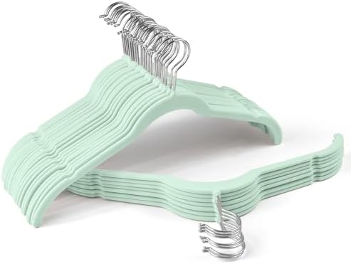Sishynio Velvet Hangers 30 Pack, Non-Slip Slim Felt Clothes Hangers Green by Sishynio