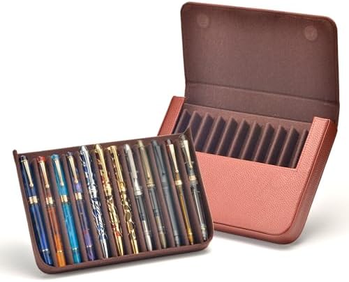 Lanxivi 12 Fountain Pen Case Genuine Coffee Leather Organizer, Portable Pen Bag Pouch Drawer Style - Image 2
