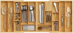 HOOBRO Large Silverware Organizer Kitchen Drawer Organizer, Magnetic Connected Expandable Utensil Organizer From 22.8 to 35.4 Inches, Bamboo 16 Slots Cutlery Tray with Knife Holder, Natural YL07TL01 by HOOBRO