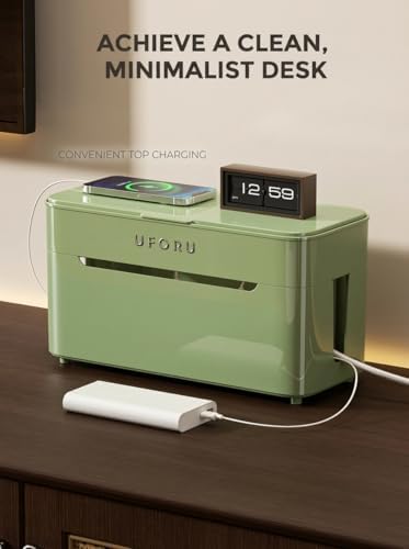 2-Tier Rolling Cable Management Box with Wheels (Large) – Mobile Power Strip Hider & Cord Organizer – Under Desk Wire Concealer & Charging Station Organizer – Baby & Pet Proof Safety (Matcha Green) - Image 6