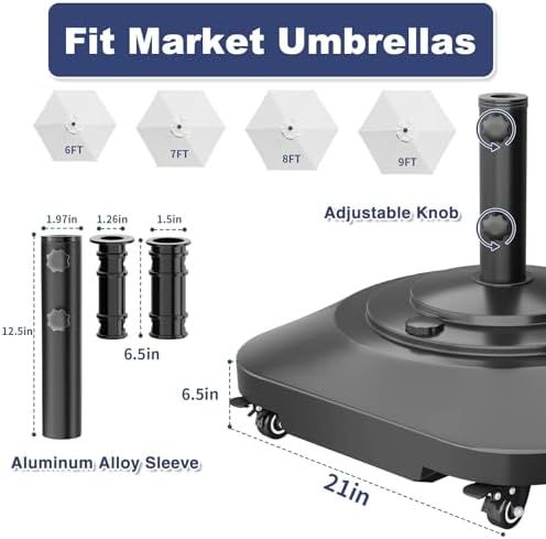 Patio Umbrella Base with 5 Wheels, Max 145lb Fillable Umbrella Stand - Image 2