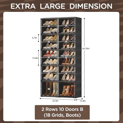 Vipbox Shoe Rack Organizer Cabinet for Closet Entryway,Clear Shoe Storage Boxes Stackable Sneaker Storage with Door Easy Assembly Black Shoe Cabinet with Lids Large 9 Tiers 36 Pairs - Image 3