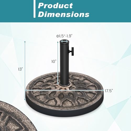 Tangkula 30 lbs Heavy Duty Umbrella Base, Round Parasol Holder with Adjustable Knob for Φ1.5-Φ1.9 Pole, Resin Umbrella Stand with Decorative Pattern, Easy Setup - Image 5