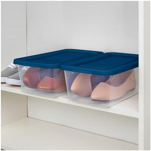 Sterilite Stackable 6 Qt Storage Box Container, Clear, Marine Blue Lid (60 Pack) - Image 6