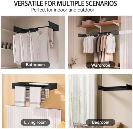 FOCHIER F Laundry Drying Rack Wall Mounted Clothes Drying Rack Black,23.6" - Image 7