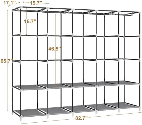MOGELAFOO 83 Inch Wide Portable Closet Wardrobe, Clothes Storage Rack Organizer with Cover, 5 Clothes Hanging Rods and 10 Storage Shelves, Grey - Image 6
