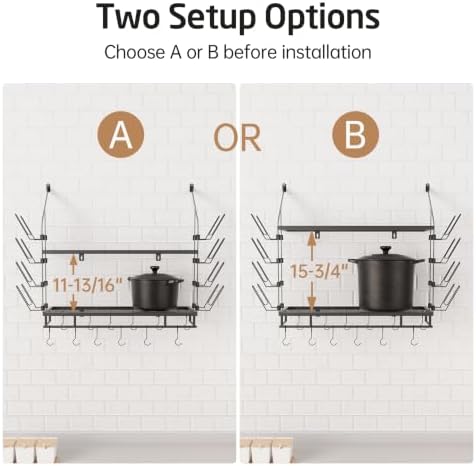 KES 30-Inch Pot Rack Wall Mounted, 8 Secure Lid Holders & 12 Sturdy Hooks - Image 5