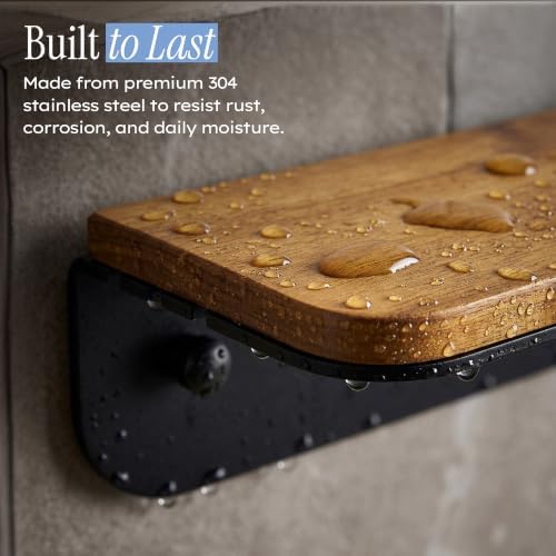 MaisoNovo Wood Shower Caddy with Mirror - Slim Shelf for Bathroom Set of 2 - Image 5