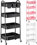 Black 4 Tier Rolling Cart Metal with Lockable Wheels,Four Tiered Dorm Carts by Recximi