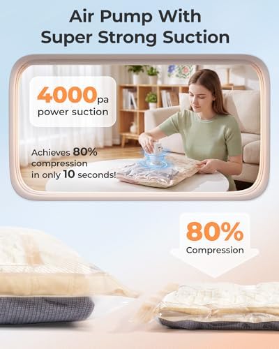 BAGSMART Vacuum Seal Storage Bags for Clothing Travel, 12 Pack Travel Essentials Bundle includes Laundry Bag & Waterproof Shoe Bag & TSA Approved Toiletry Bag, Hand Pump Included - Image 5