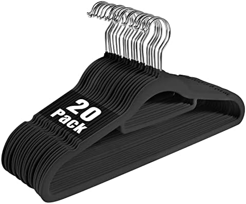 Velvet Non-Slip Hangers, Heavy-Duty Suit Hangers with 360° Swivel Hook for Space-Saving Storage - 20 Pack, Black by JohneyRulu