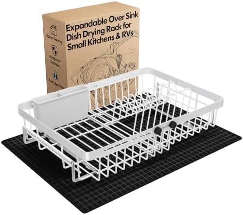MAJALiS White Expandable Dish Drying Rack Over Sink with Extra Drying Mat by MAJALiS