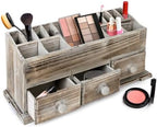 Besti Rustic Vanity Organizer for Cosmetics, Makeup, and Bathroom Accessories, Wooden Farmhouse Storage Box with 3 Drawers, Vintage Countertop, Dresser, or Desk Organization by Besti