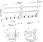 YMYNY Double Shelf Coat Rack Wall Mount with 8 Hooks, White HWS009W-2 - Image 3