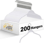 Quality Hangers Clothes Hangers 200 Pack - Non-Velvet Plastic Hangers for Clothes -Heavy Duty Coat Hanger Set -Space-Saving Closet Hangers with Chrome Swivel Hook, Non-Flocked Hangers (200, White) by QualityHangers