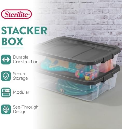 Sterilite Modular Stacker Box with Latching Lid, 40 Quart, 6-Pack - Image 2