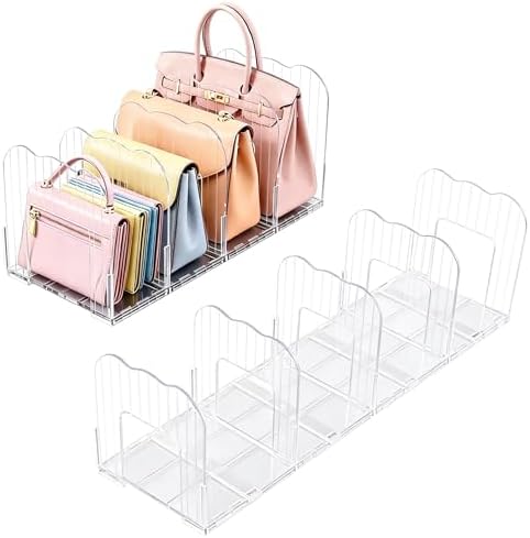 2 Pack Purse Organizer for Closet Clear Acrylic Shelf Dividers for Large Medium Bag Pocket Book Clutch, Expandable Handbag Organizer for Display & Storage, 8-Slot Purse Holder Max Length 24'' by LIWNYRK