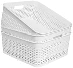 Soddeph Plastic Storage Baskets for Cabinets, Household Pantry Organization with Handle,Organizer Bins for Room,Bathrooms,Under-Sink,Kitchen (White, L-3PACK) by Soddeph