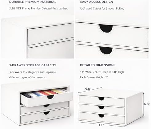 UnionBasic Document Organizer, 3-Drawer File Cabinet Document Storage Box, Office Desktop Filing Organizer, White - Image 4