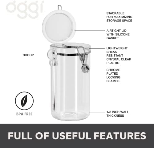 Oggi Clear Canister Set with Clamp Lids (5pc) | Airtight Food Storage Containers - Image 6