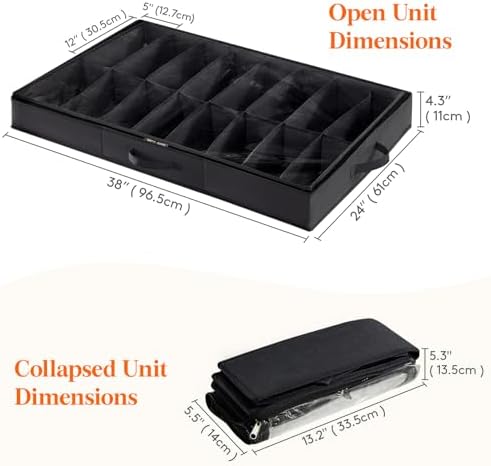 Lifewit Under Bed Shoe Storage Organizer 2 Pack(16 Shoes Cells), 4.3 Inches Profile Fabric Shoes Container Box with Clear Cover, Foldable Storage Bag with 2 Handles, Fits 16 to 32 Pairs - Image 4