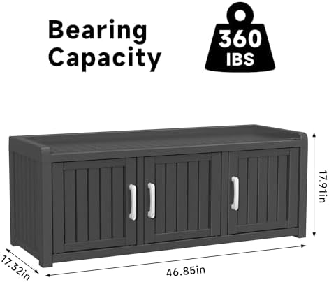 ROJIK Shoe Cabinet Waterproof UV-Resistant,Storage Bench Indoor Outdoor with Adjustable Shelves,for Entryway Bedroom,Hallway,Living Room(3 Door, Black) - Image 3