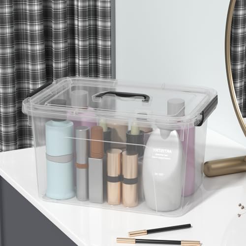 Quickquick 12 Quart Clear Plastic Latching Storage Bin with Handle, 4 Packs - Image 5