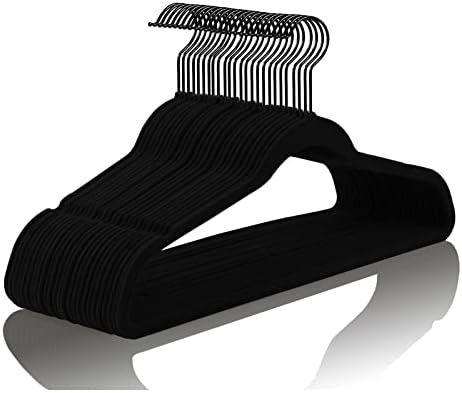 MIZGI Black Velvet Hangers 50 Pack Non Slip Heavy Duty Black Hooks by MIZGI