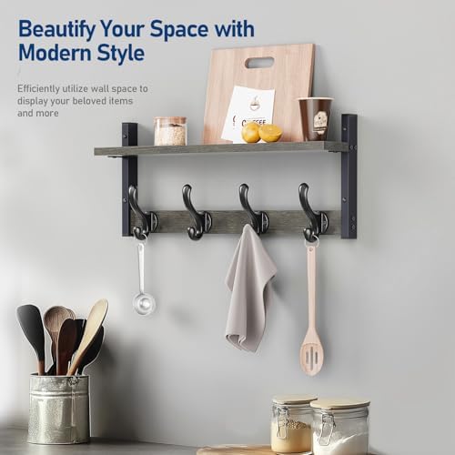Tatub 20" Rustic Coat Rack Wall Mount with Shelf, Wall Hooks with Shelf, Heavy Duty Entryway Organizer Hangers for Hanging, Hat, Bag, Jacket for Bathroom, Living Room, Bedroom, Ebony - Image 6