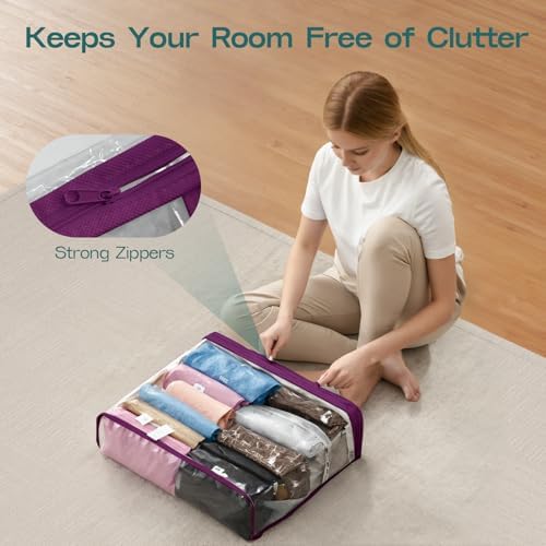 10PACK Clear Zippered Storage Bags for Clothes, 22L Clear Storage Bag, and Blanket Storage Bags for Bedding, Linen, Blankets, Comforters, Clothing & Toys (Purple) - Image 6