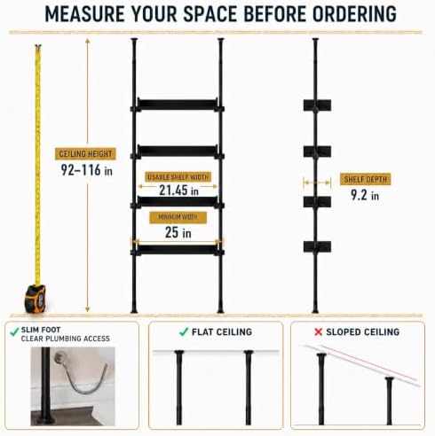 ALLZONE Tension Over The Toilet Storage Cabinet, No-Drill, Fits 92-116 in. - Image 2