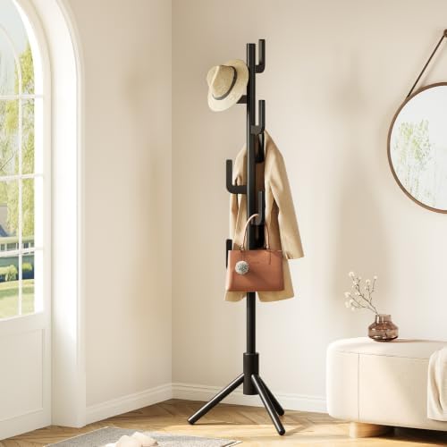 Yoobure Solid Wood Coat Rack - Cactus Coat Tree Freestanding with 8 Hooks, Coat Hanger Stand with 3 Adjustable Sizes for Jacket, Hat, Clothes Stands for Hall, Entryway, Bedroom, Office, Living Room - Image 2