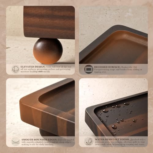 Dark Acacia Rustic Bathroom Tray for Kitchen Counter, Sink, Vanity, Brown - Image 6