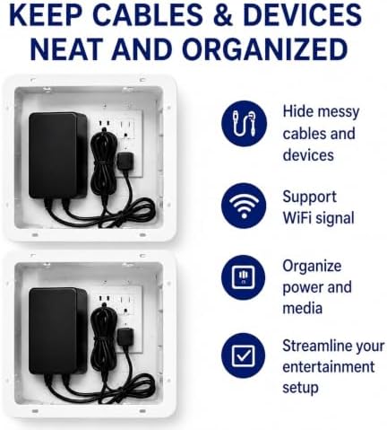 2 Pack 9" in-Wall Media Box Recessed Outlet Box Cable Management – Structured Media Enclosure Compatible with Streaming Media Players – WiFi-Friendly TV Cable Organizer Wall Installation - Image 5