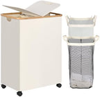 efluky Double Laundry Hamper with Wheels, Divided Laundry Hamper with Removable Bags, 2 Section Dirty Clothes Basket with Handles for Bathroom, Bedroom & Laundry Room, 160L Beige by efluky