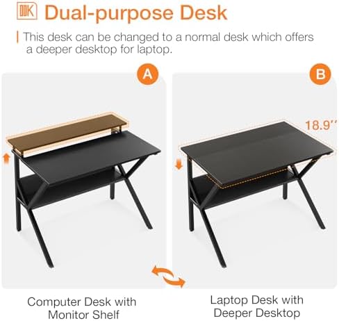 ODK 27.5 Inch Small Desk with Storage & Monitor Stand, Black - Image 4