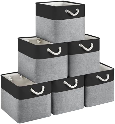 13x15x13 Inch Large Storage Bins with Cotton Rope Handles 6-Pack by HUZNXVY