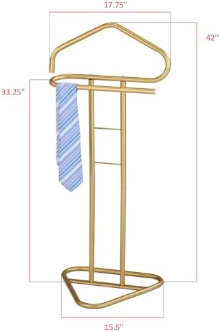 KB Designs - Metal Suit Tie Valet Stand Rack, Clothing Organizer, Gold - Image 3