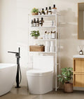 4-Tier Over The Toilet Storage Rack, Bathroom Organizer with One-Piece Metal Mesh Shelves, Over Toilet Shelf with Adjustable Feet & Anti-Tip Kit, Space-Saving Bathroom Storage, White by Unknown