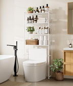 4-Tier Over The Toilet Storage Rack, Bathroom Organizer with One-Piece Metal Mesh Shelves, Over Toilet Shelf with Adjustable Feet & Anti-Tip Kit, Space-Saving Bathroom Storage, White by Unknown